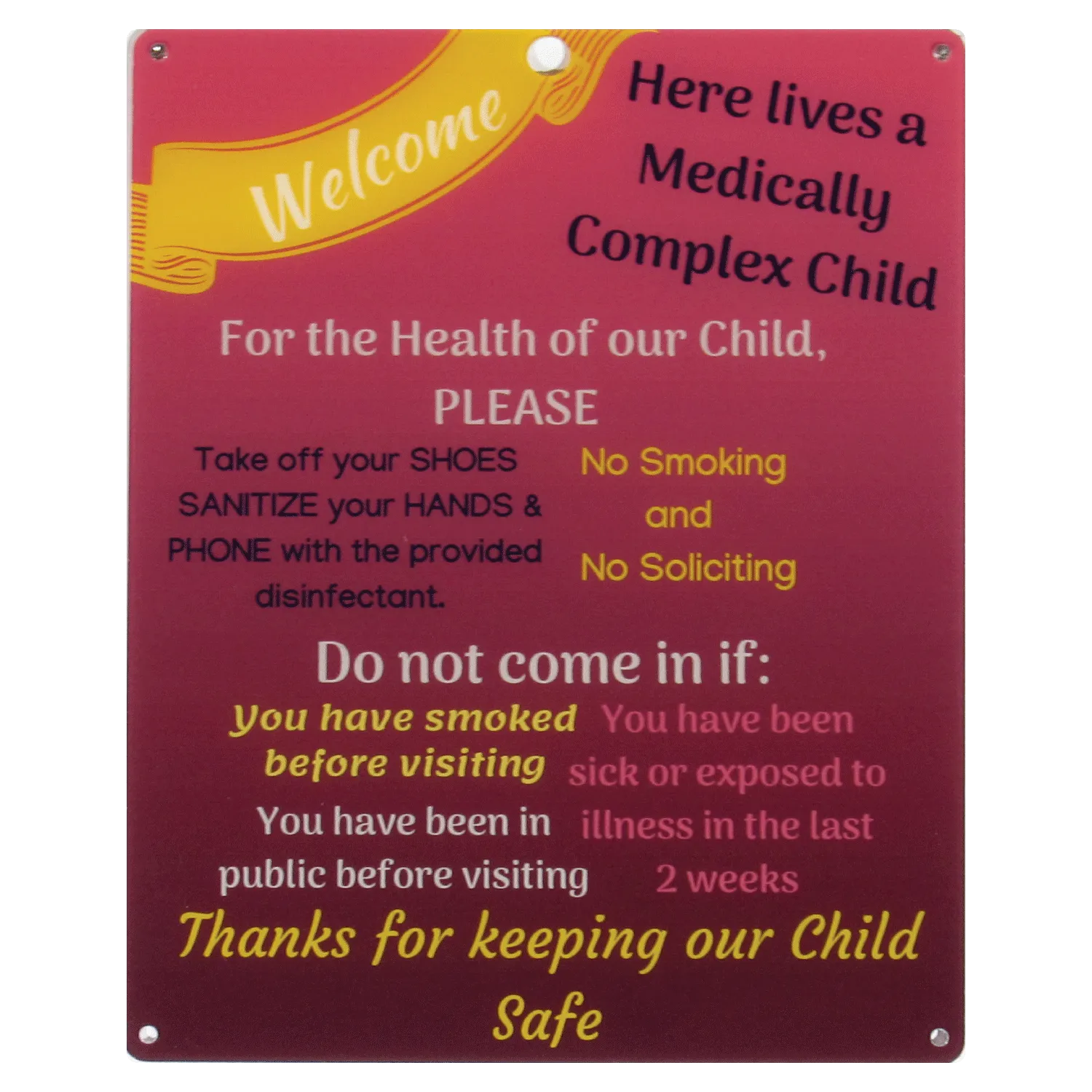 Medically Fragile Child Sign - Red