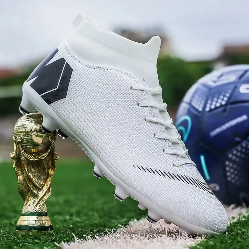 Men Cleats Football Boots High Top Soccer Sneakers Turf Futsal Outdoor Fashion White Sport Shoes