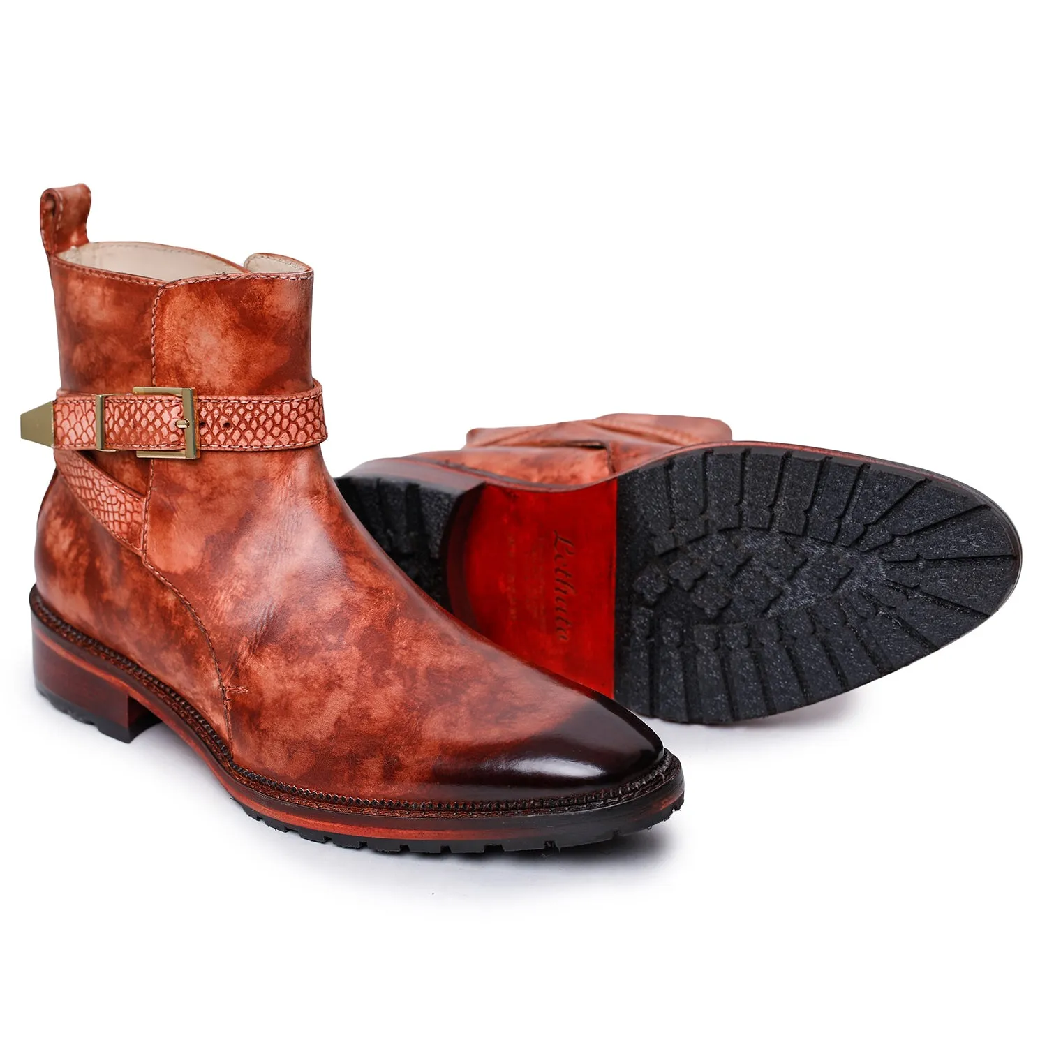 Mens Cross Strap Boots- Reddish Brown