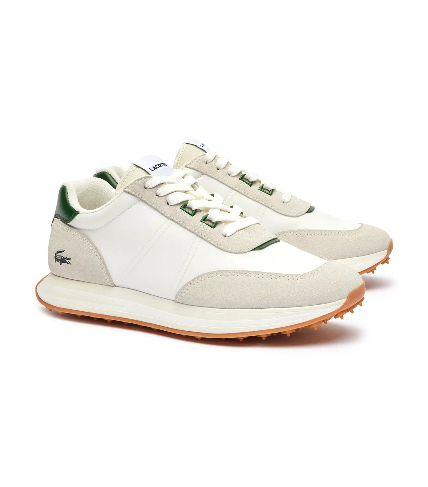 Men's L-Spin Contrasted Accent Trainers White/Dark Green