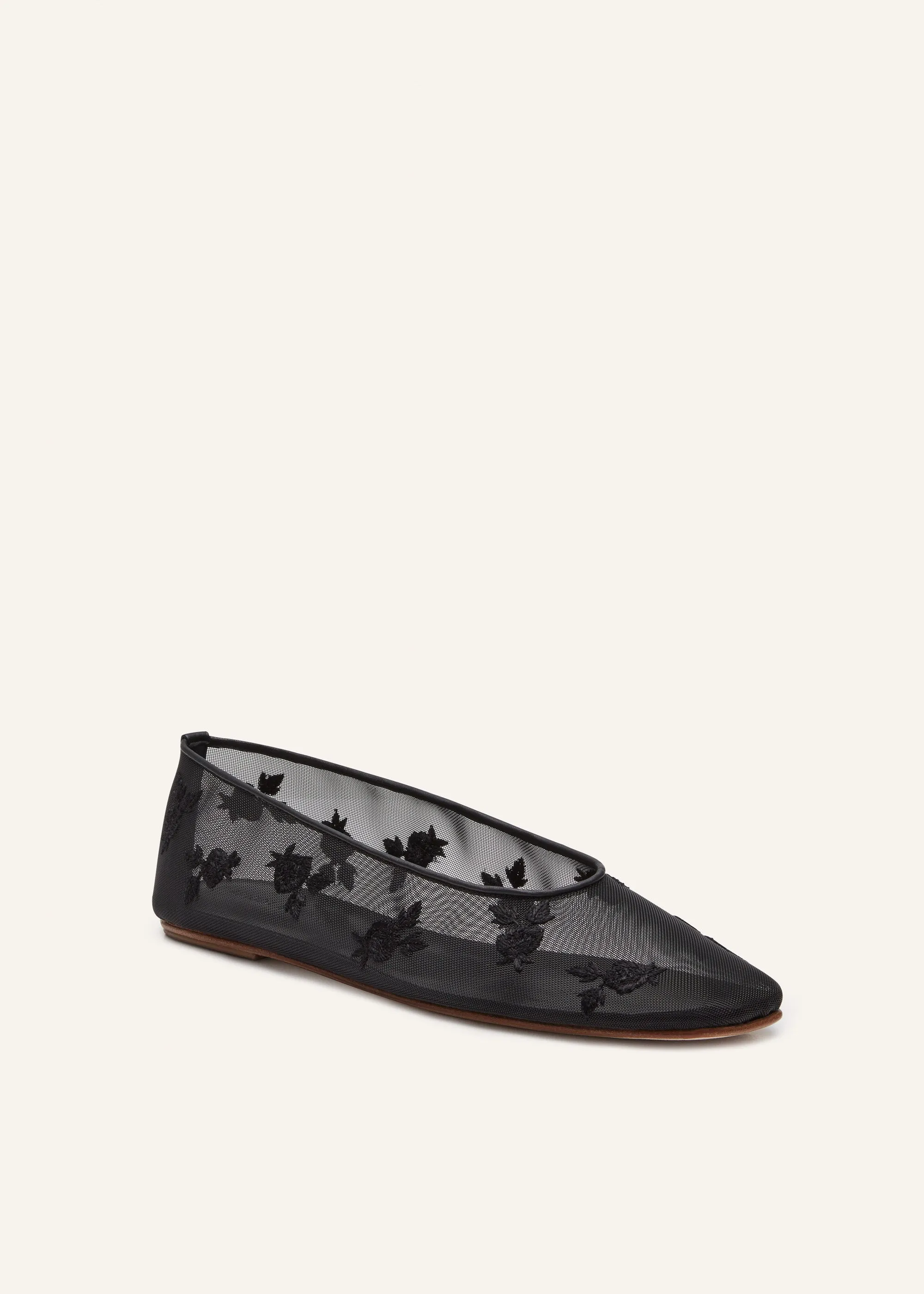 Mesh ballet flats in black embroidery