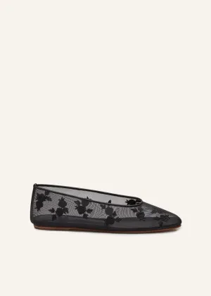 Mesh ballet flats in black embroidery