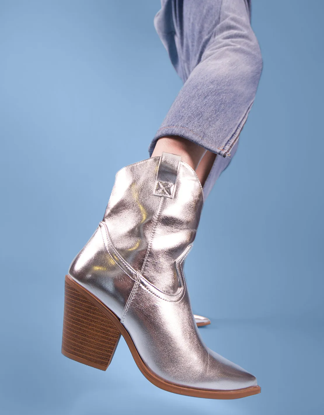 Metallic short cowboy boots