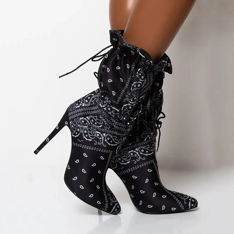 Middle Length Tie-Up Cloth Boots