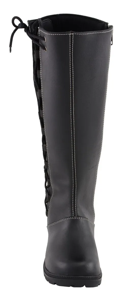 Milwaukee Leather MBL9370 Women's Black 17-Inch Lace Side Leather Boots with Contrast White Stitching