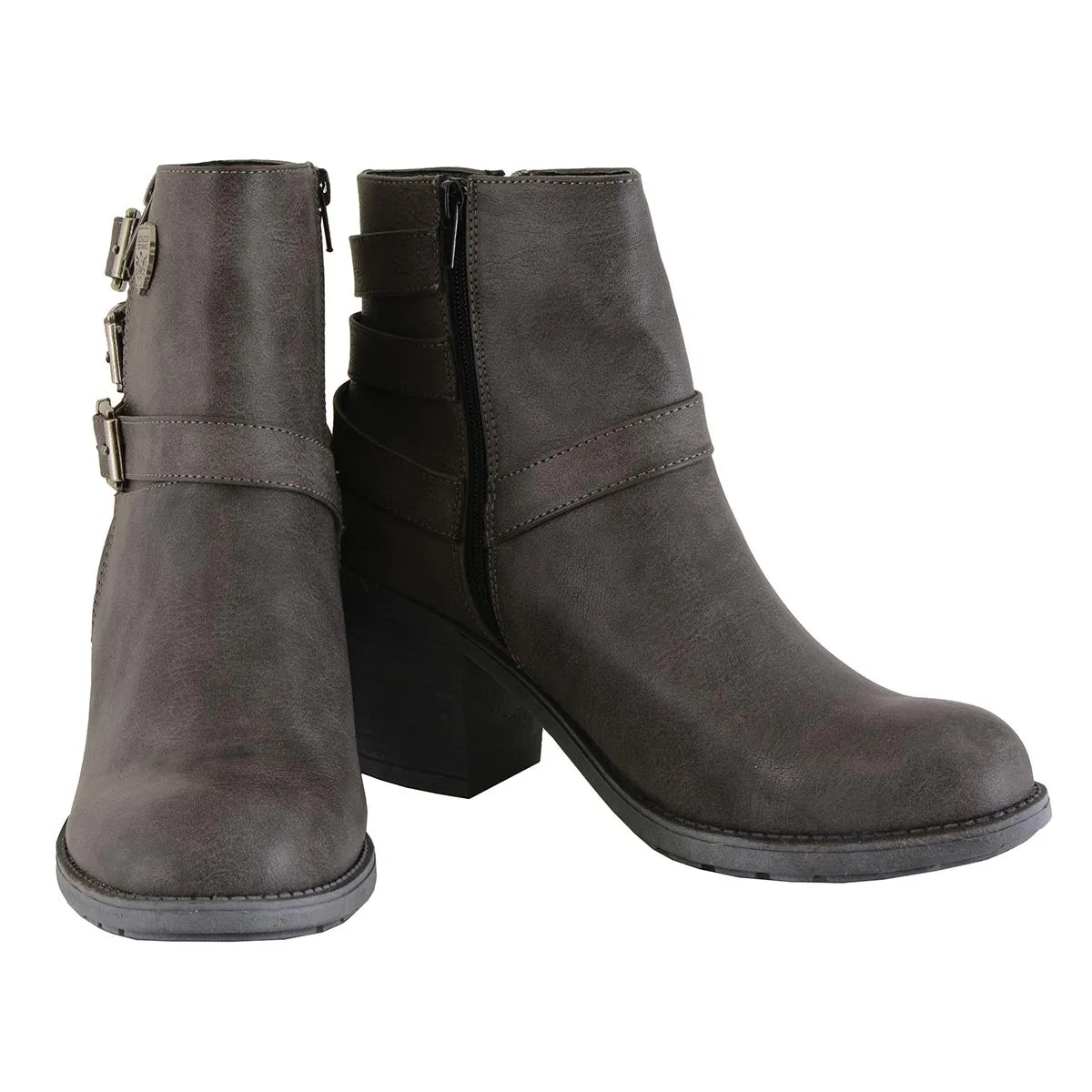 Milwaukee Leather MBL9406 Women's Stone Grey 3-Buckle Leather Boots with Platform Heel