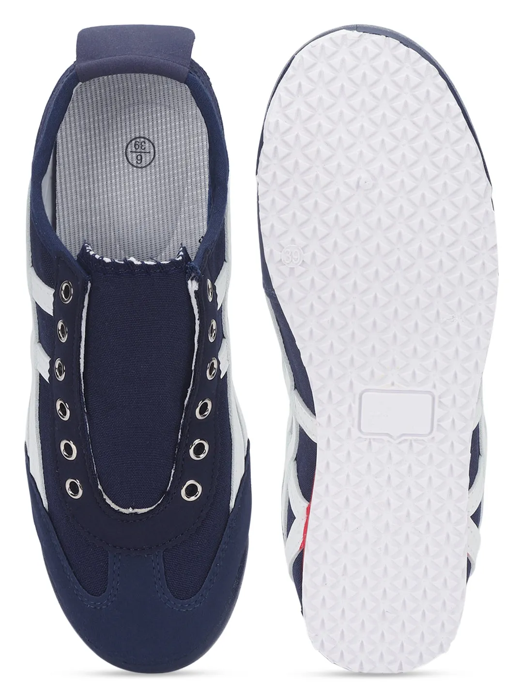 Navy White Canvas Stylish Slip-On Sneakers (TC-RS3801-NVYWHT)