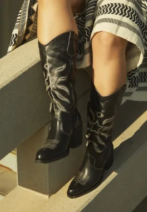 Nemonic Black Leather Cowboy Boot