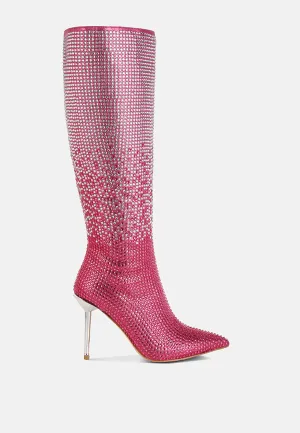 Orymple Shiny Rhinestone Studded Calf Boots