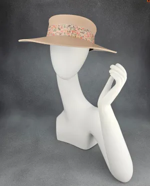 Peachy Beige "LadyEVA" Visor Hat with Peach Floral Band