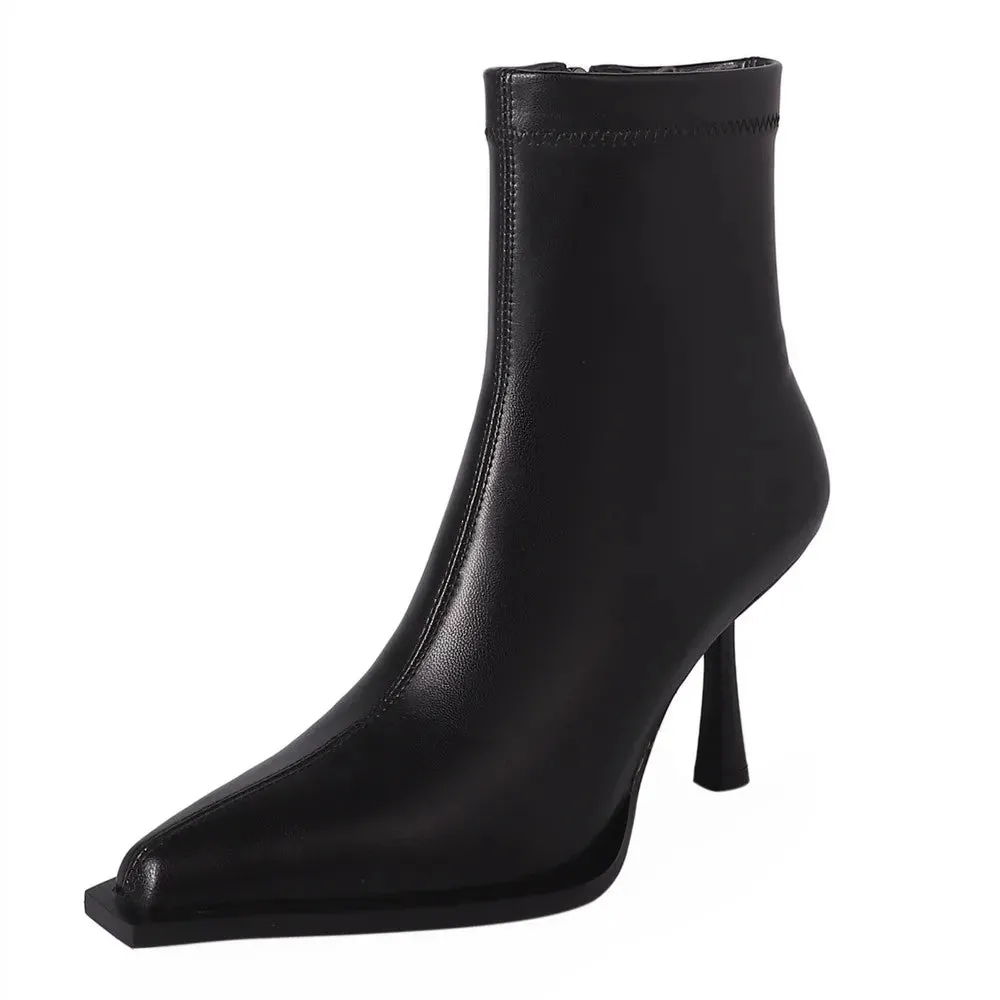 Pre Order:  Leather Pointy Toe Stiletto Ankle Boots