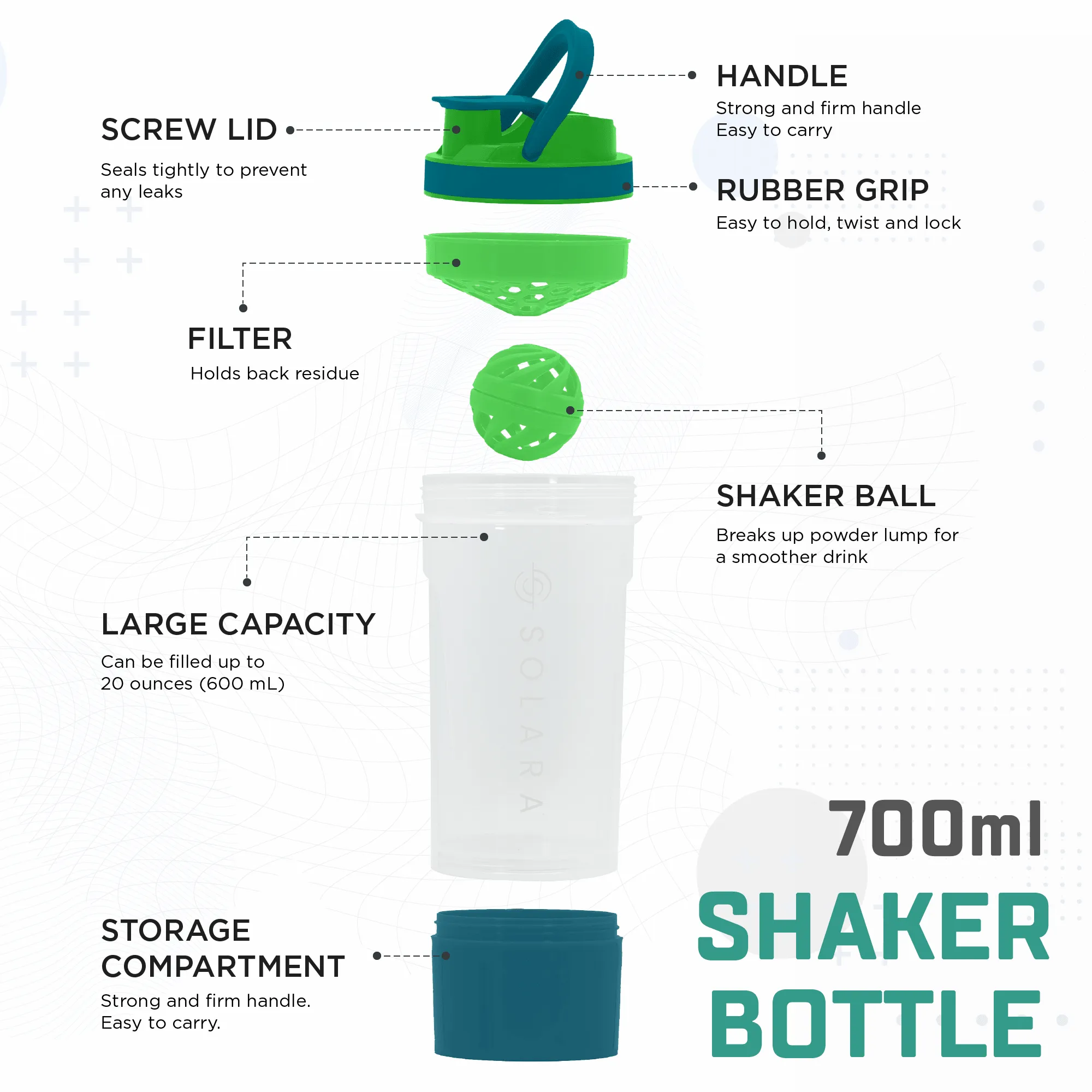 Protein Shaker Bottle with Shaker Ball & Mixing Grid -650 ML