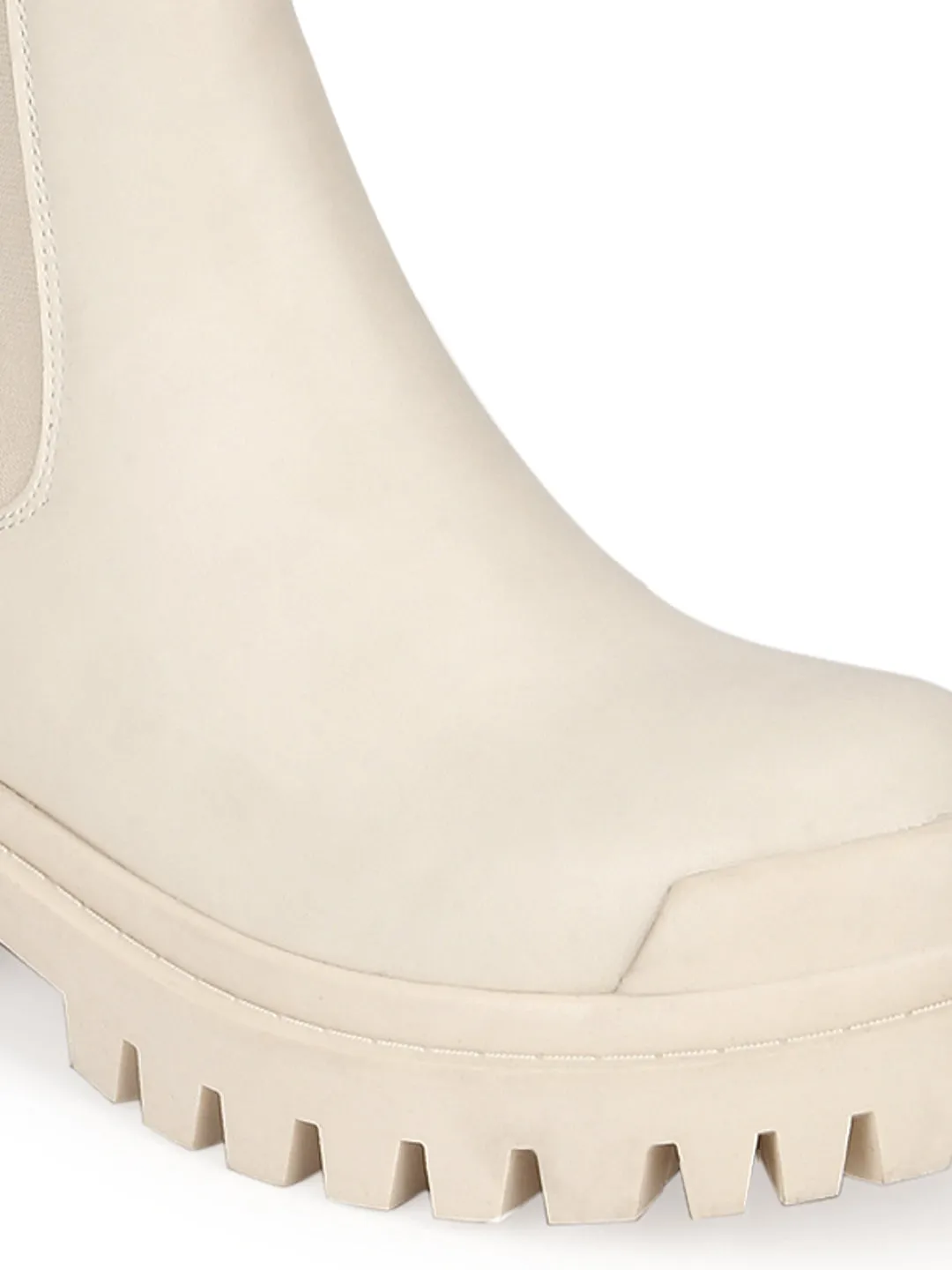 Putty Beige PU High Ankle Oxford Boots