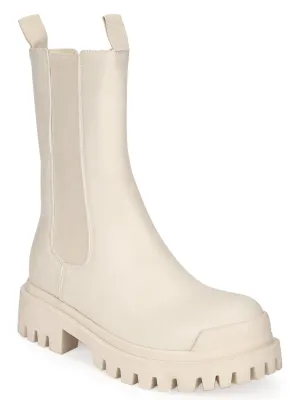 Putty Beige PU High Ankle Oxford Boots