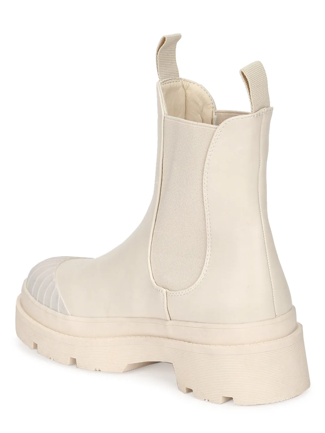 Putty Beige PU Patterened Oxford Ankle Boots