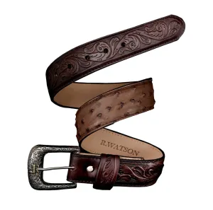 R. Watson Men's Tango Tobacco Full Quill Ostrich with Tango Tobacco Tanned Billets Western Belt RWB2312