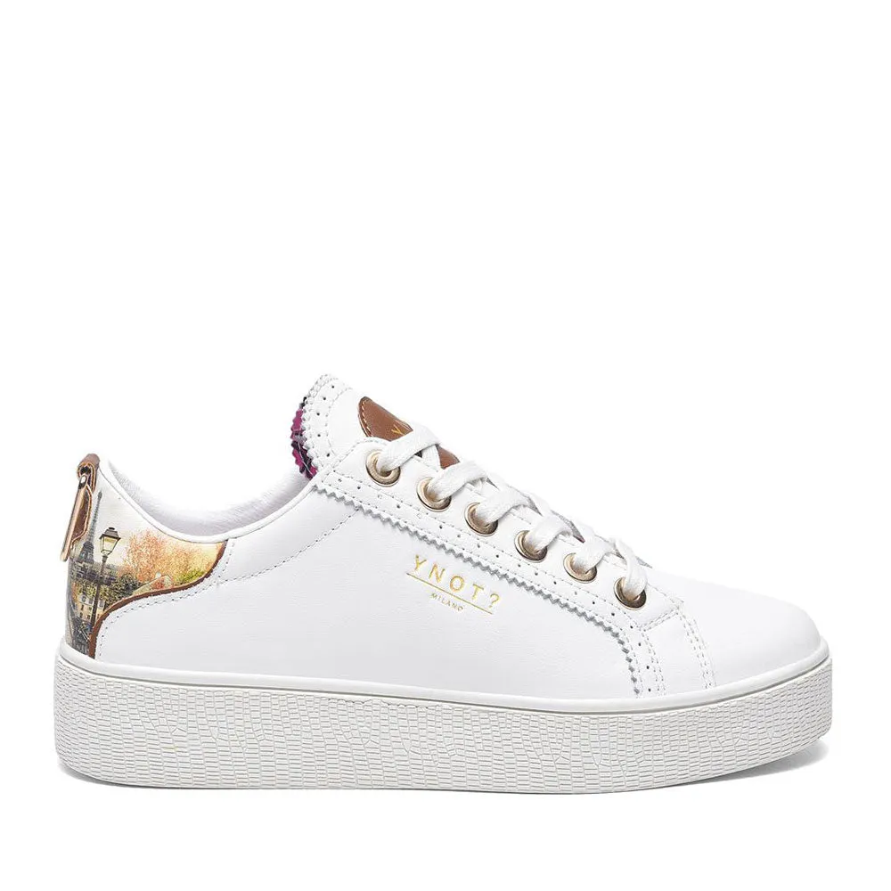 Scarpe Donna Y NOT Sneakers linea YES in Pelle Bianca stampa Paris