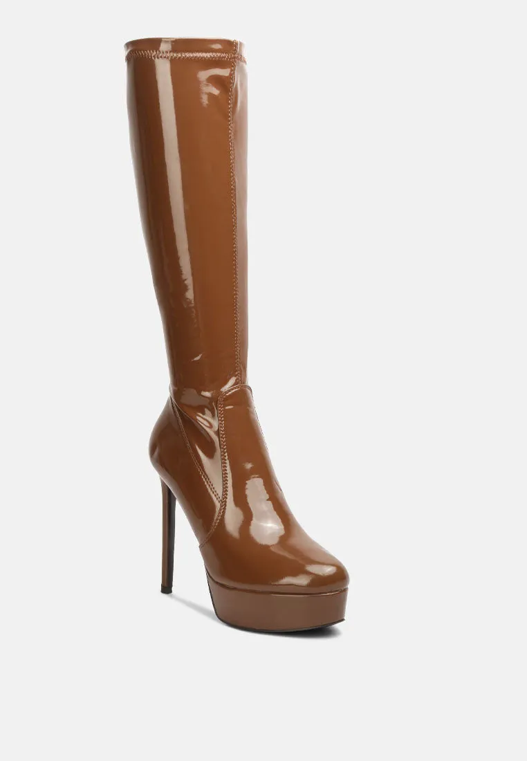 Shawtie High Heel Stretch Patent Calf Boots