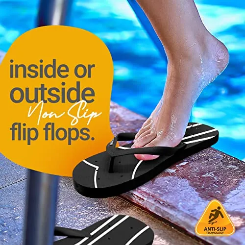 Shower Shoez Women's Non-Slip Pool Dorm Water Sandals Flip Flops (7-8, Black/White)