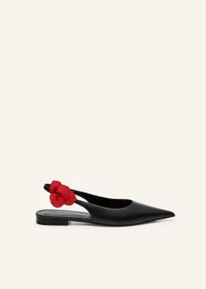 Slingback rose flats in black leather