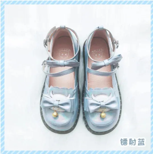 Sohiwoo vintage round head comfortable women shoes cute lace bowknot kawaii shoes loli cosplay Japanese kawaii girl sweet lolita shoes