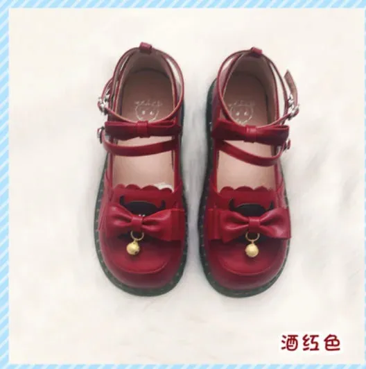 Sohiwoo vintage round head comfortable women shoes cute lace bowknot kawaii shoes loli cosplay Japanese kawaii girl sweet lolita shoes