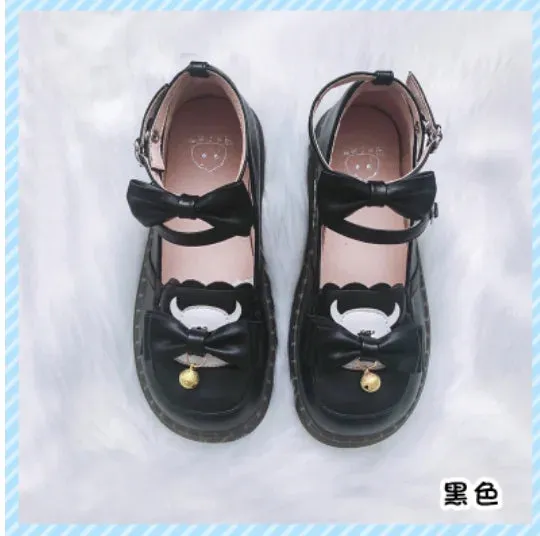 Sohiwoo vintage round head comfortable women shoes cute lace bowknot kawaii shoes loli cosplay Japanese kawaii girl sweet lolita shoes