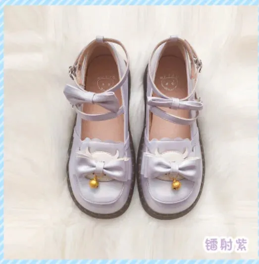 Sohiwoo vintage round head comfortable women shoes cute lace bowknot kawaii shoes loli cosplay Japanese kawaii girl sweet lolita shoes