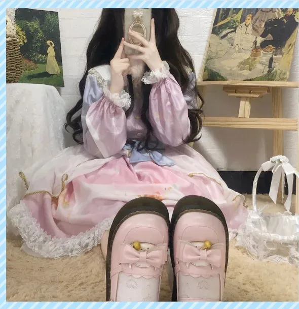 Sohiwoo vintage round head comfortable women shoes cute lace bowknot kawaii shoes loli cosplay Japanese kawaii girl sweet lolita shoes