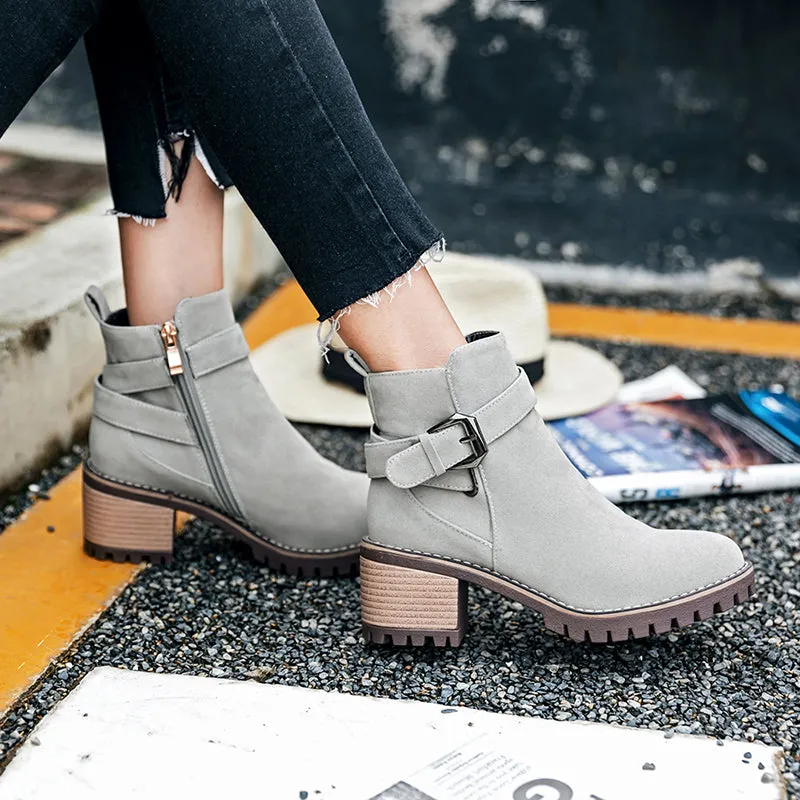 Square Heels Buckle Ankle Boots