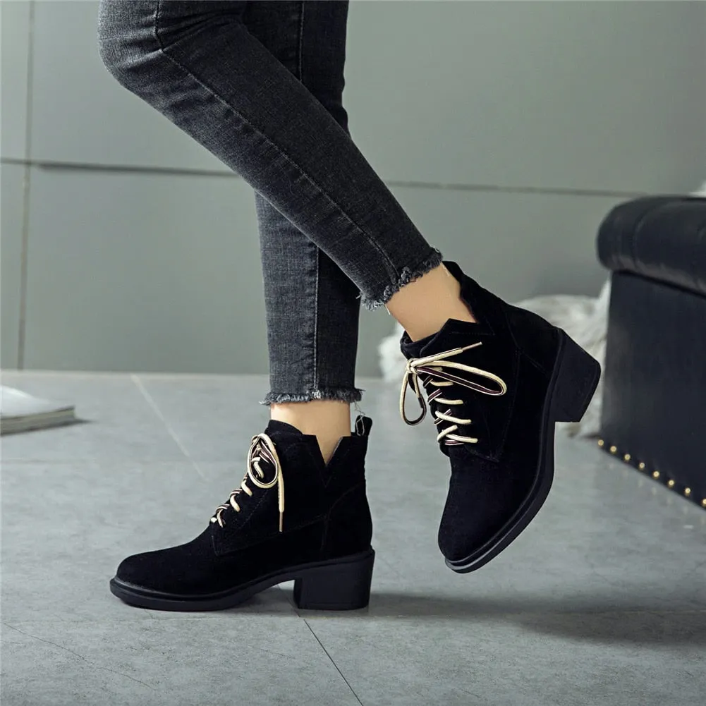 square heels lace up Ankle Boots