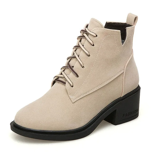 square heels lace up Ankle Boots