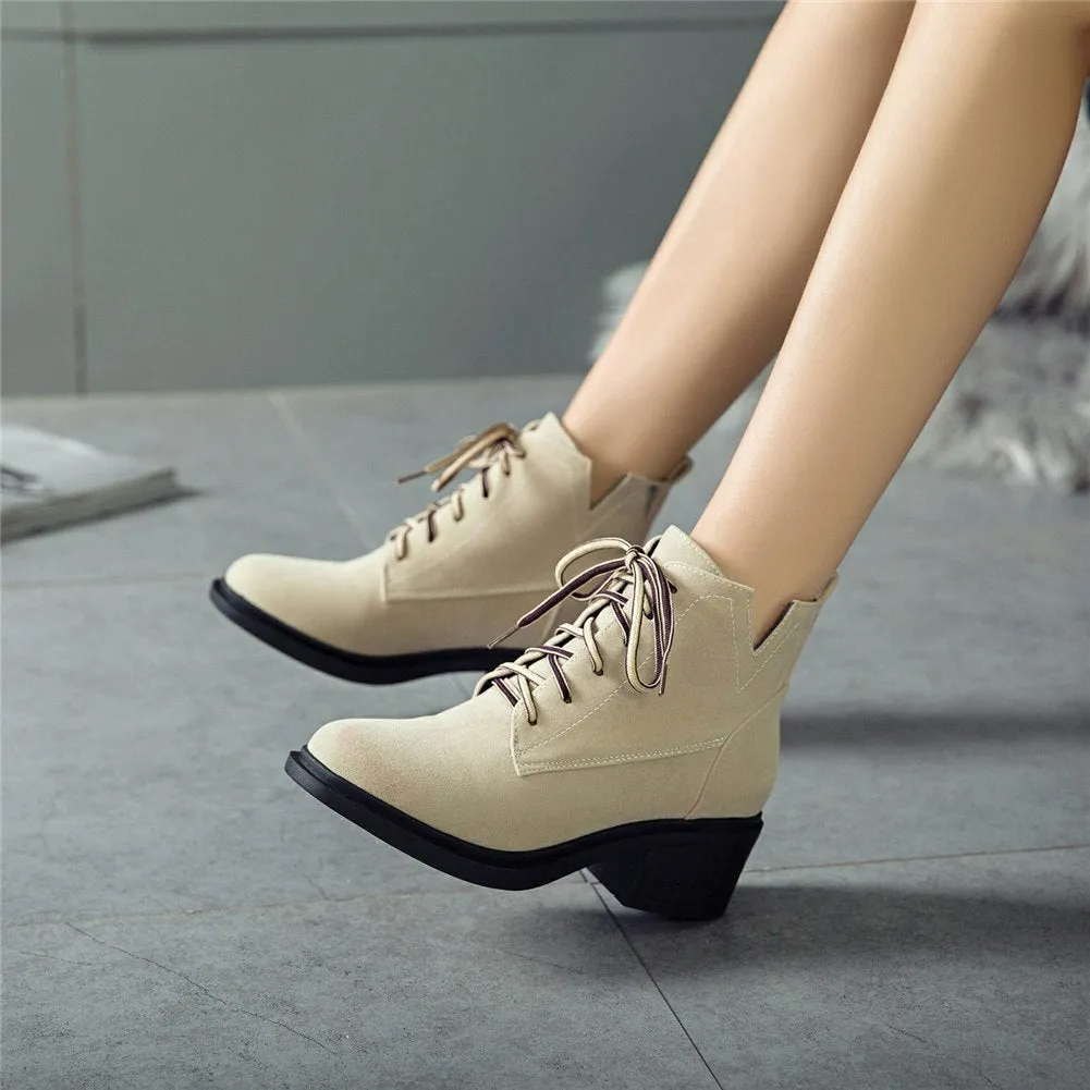 square heels lace up Ankle Boots