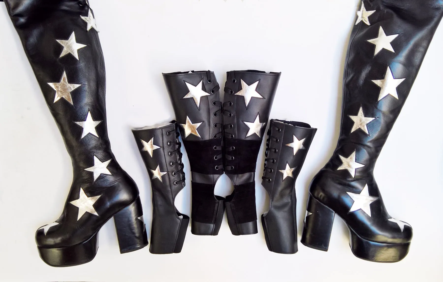 STARDUST Platform Ankle Boots - Black with Silver Stars