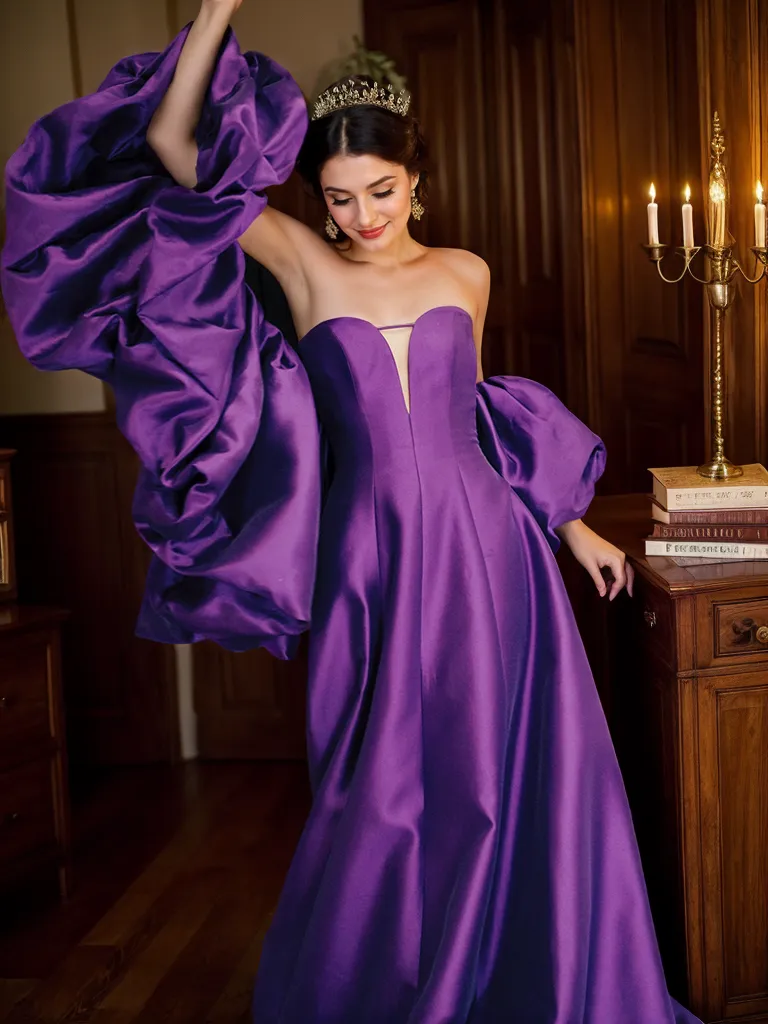 Strapless satin princess ballgown prom dress with detachable bishop sleeves