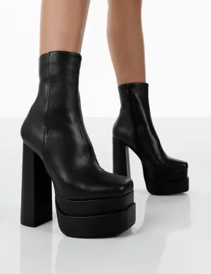 Supine Black Pu Chunky Platform High Heeled Block Ankle Boots