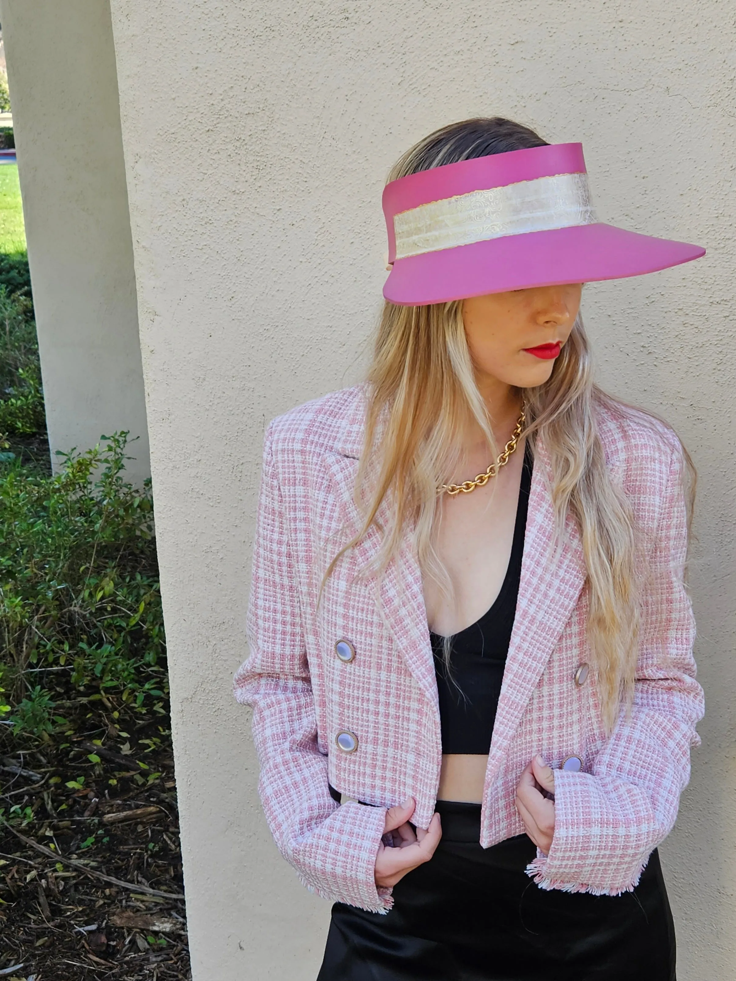 Tall Pink "LadyEVA" Visor Hat with Golden Band