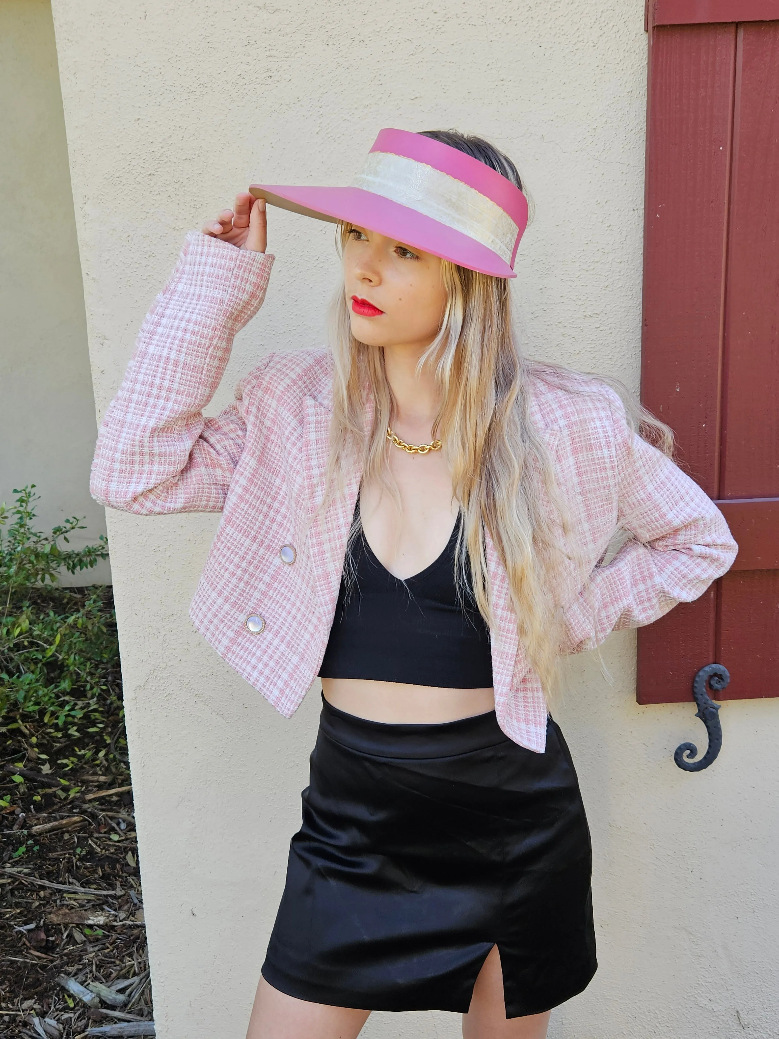 Tall Pink "LadyEVA" Visor Hat with Golden Band