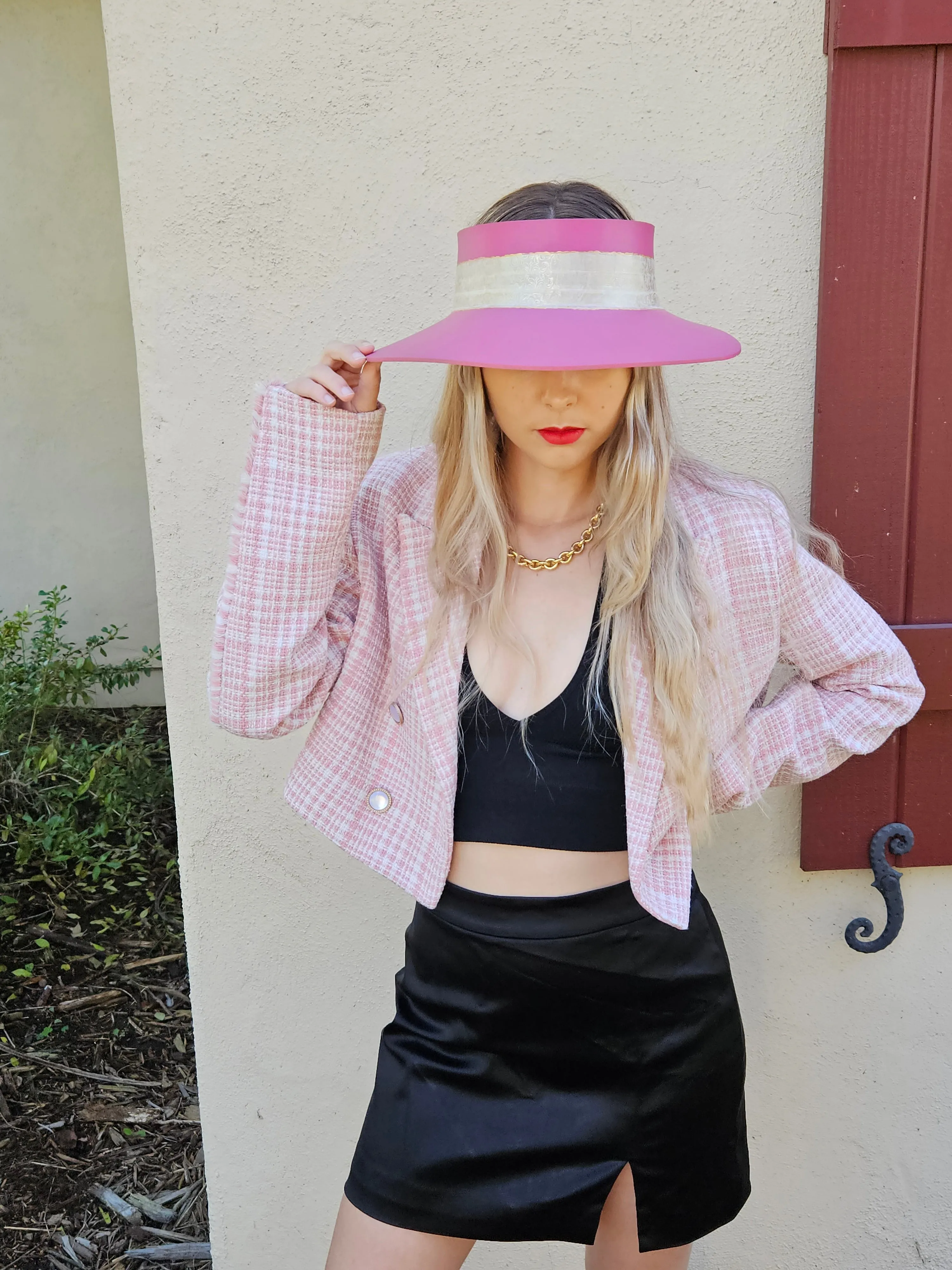 Tall Pink "LadyEVA" Visor Hat with Golden Band