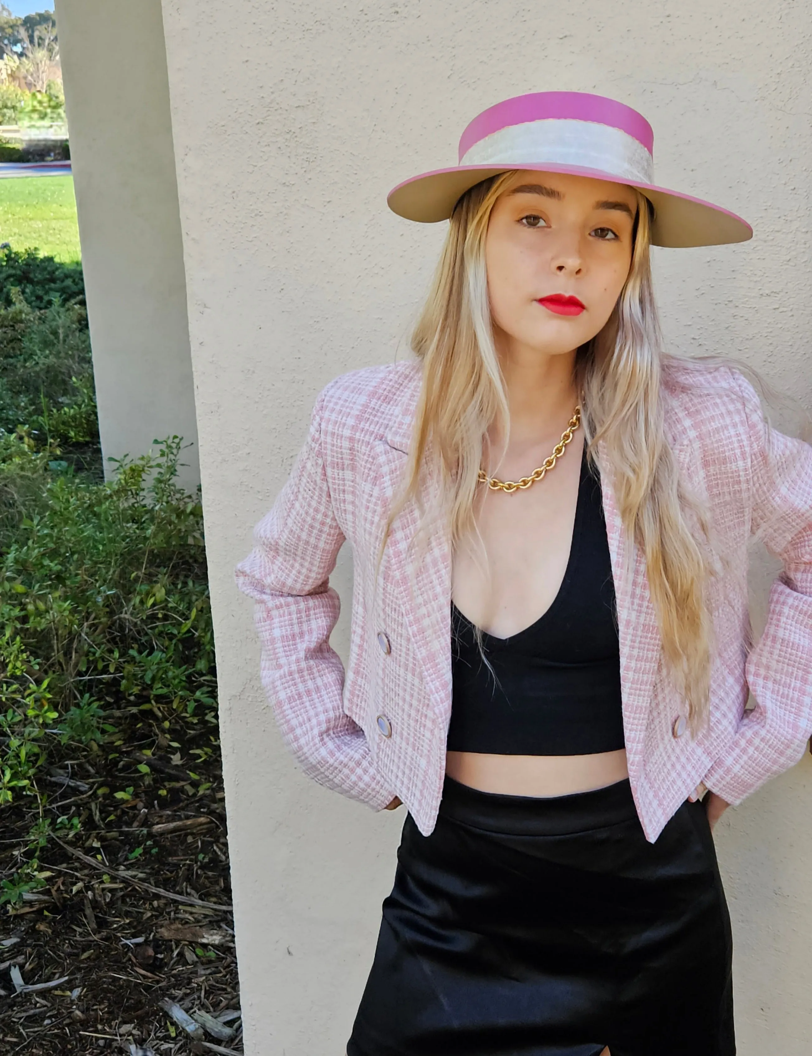 Tall Pink "LadyEVA" Visor Hat with Golden Band