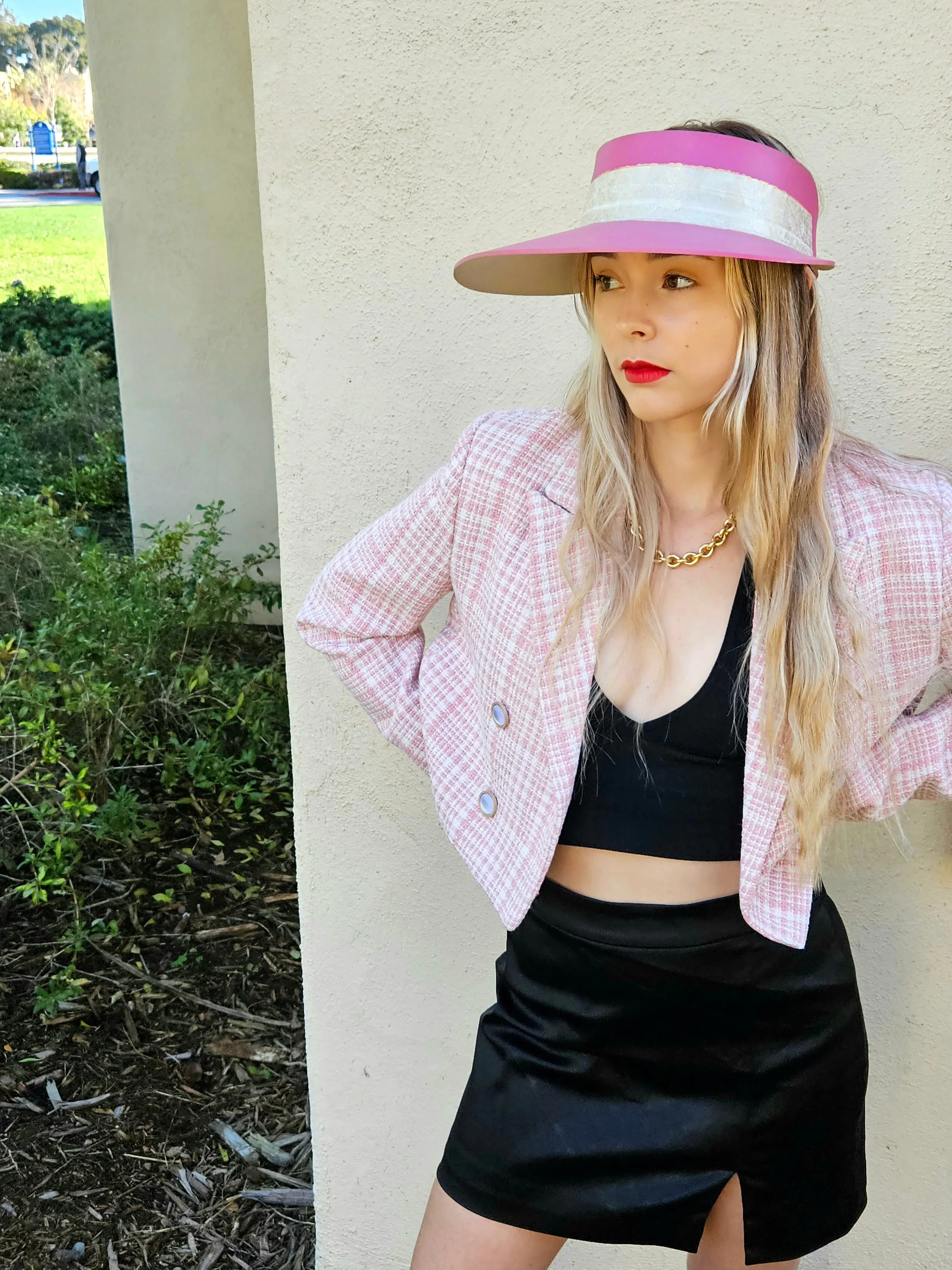 Tall Pink "LadyEVA" Visor Hat with Golden Band