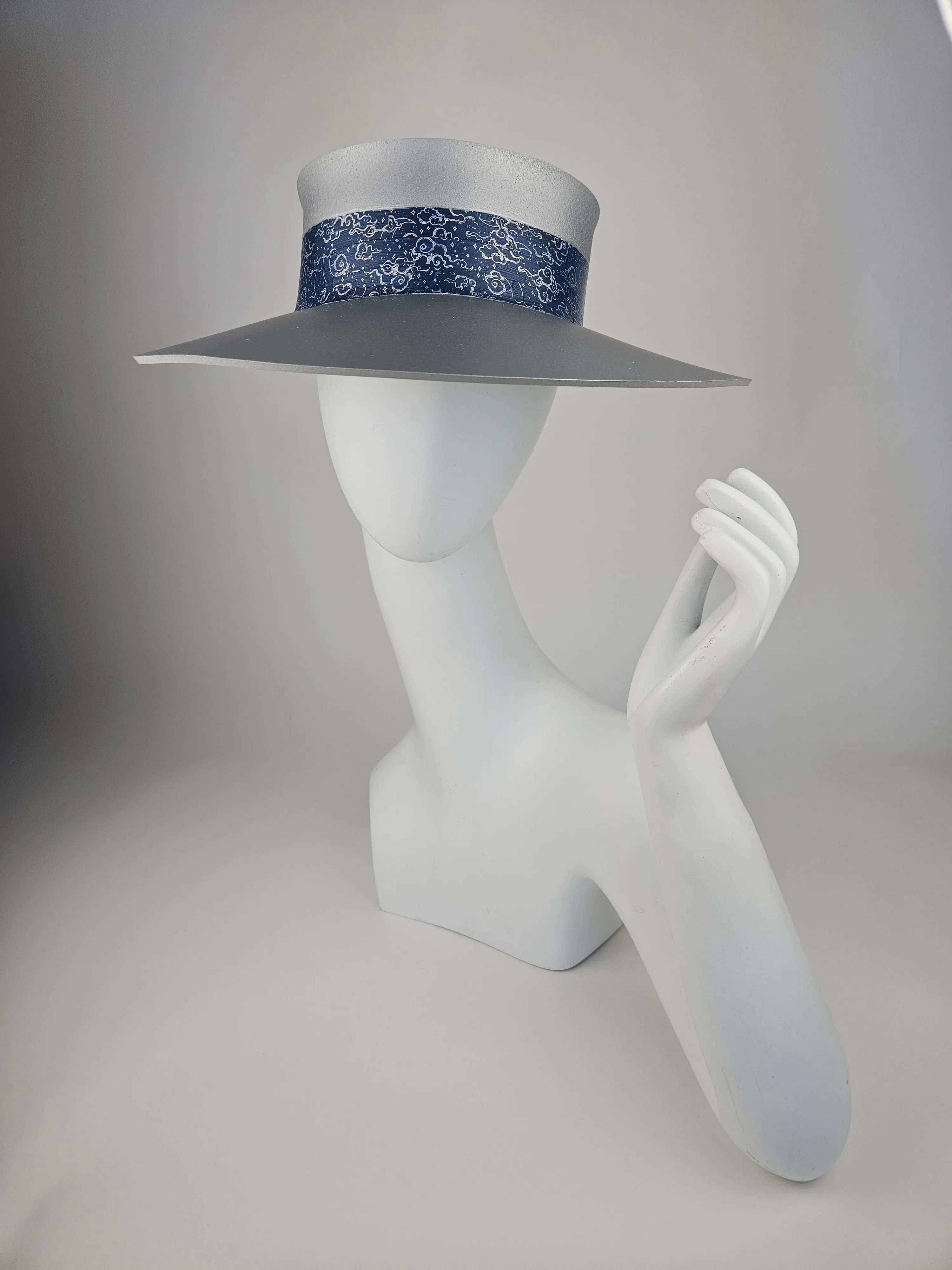 Tall Silver "LadyEVA" Visor Hat with Dark Blue Purple Celestial Themed Band