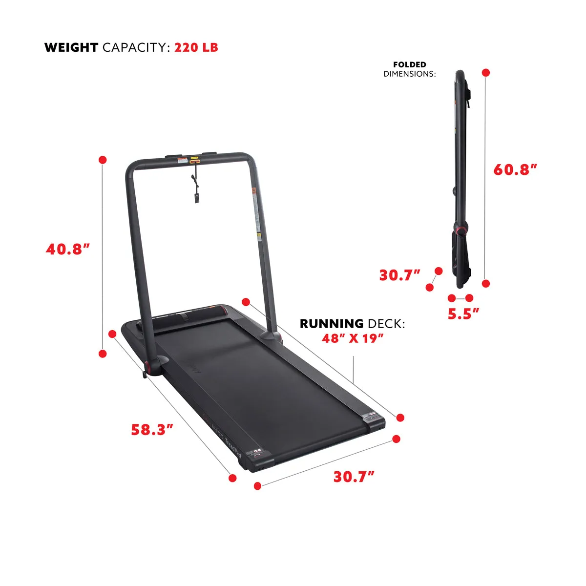 Treadpad® Flat Folding Treadmill with Premium Sound System