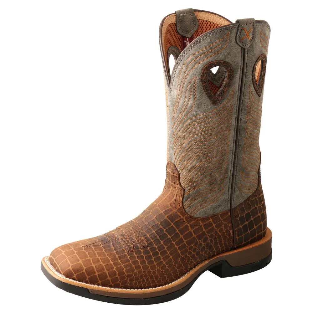 'Twisted X' Men's 12" Tech-X Cellstretch Western Square Toe - Brown / Grey