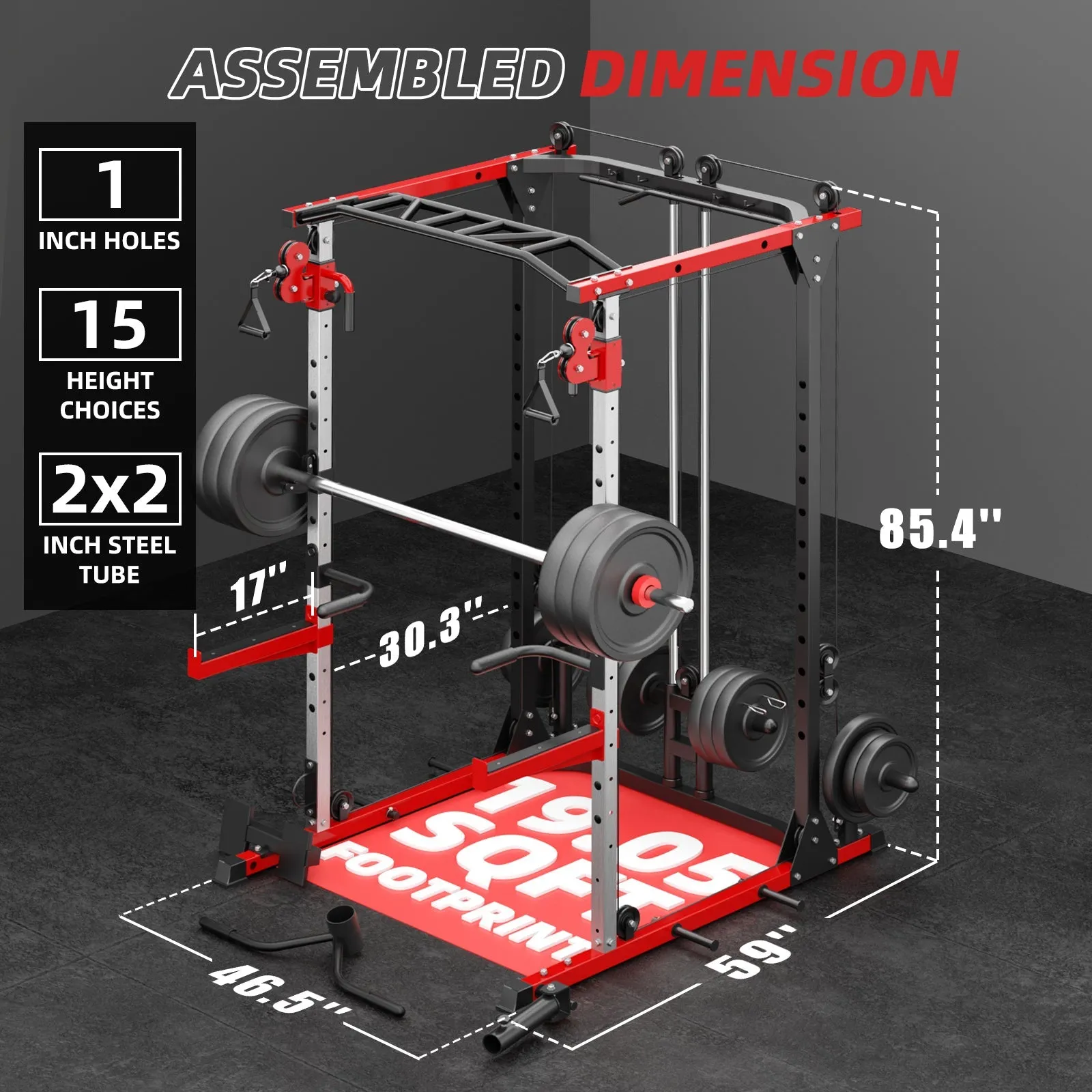 VANSWE Power Cage with Cable Crossover System - 2000LBS Power Rack with LAT Pulldown Cable Pulley System