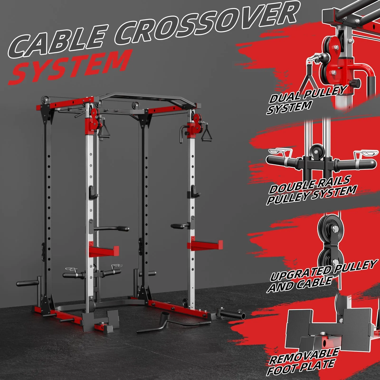 VANSWE Power Cage with Cable Crossover System - 2000LBS Power Rack with LAT Pulldown Cable Pulley System