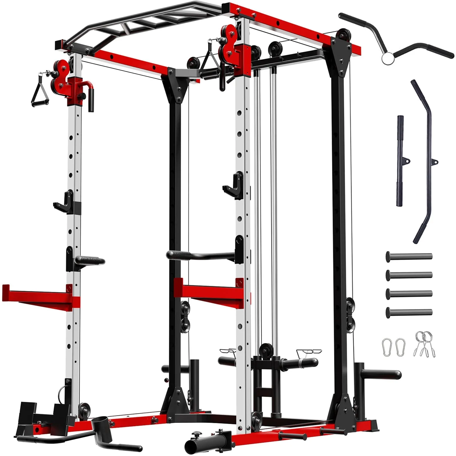 VANSWE Power Cage with Cable Crossover System - 2000LBS Power Rack with LAT Pulldown Cable Pulley System