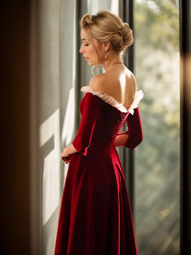 Vintage Off-the-Shoulder Velvet Dress with Ruffled Tulle and 3/4 Sleeves