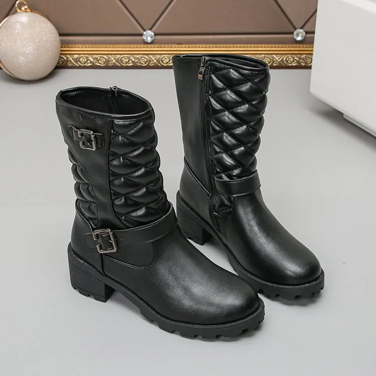 Winter Plus Size Chunky Heel Pointed Toe Mid-calf Boots For Women