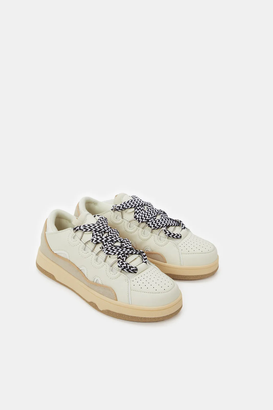 Women Beige Lace-Up Skate Shoes